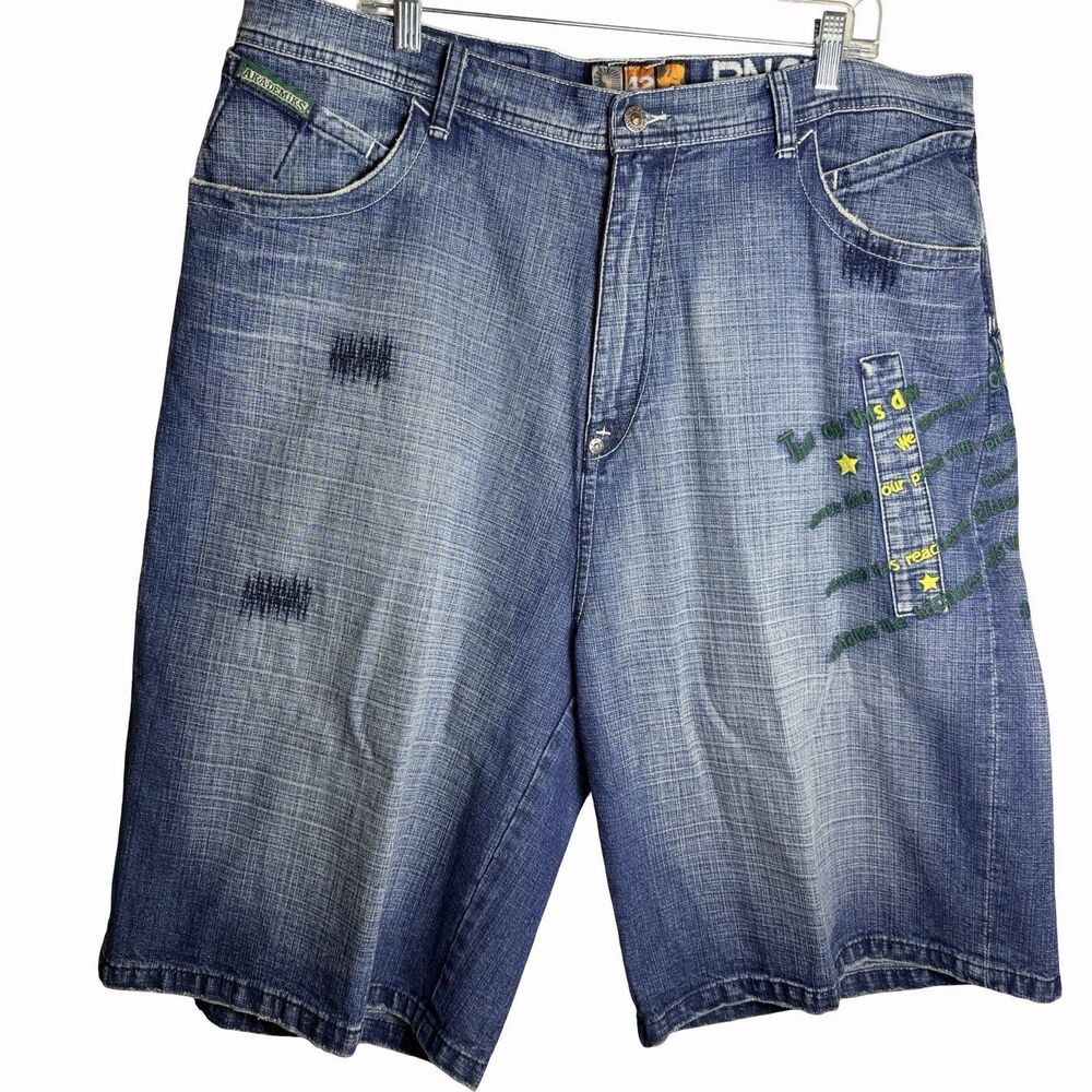 Vintage Y2K Akademiks Baggy Blue Denim Jean Shorts Embroidered Mens 42 Jorts